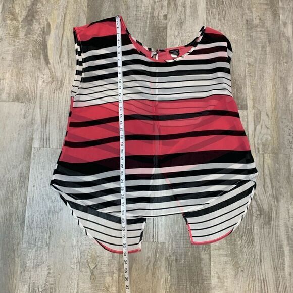 Torrid 0 Striped Blouse Pink/coral Sheer Button Back Top - Picture 5 of 11